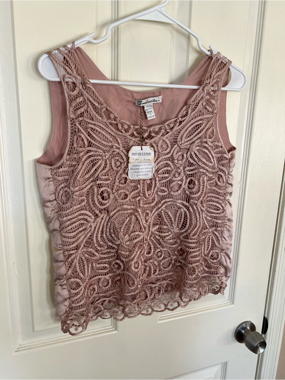 Vintage Soulmate 100% Silk Crochet Overlay Sleeveless Blouse Boho Festival Top - Picture 3 of 9